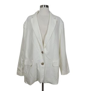A New Day Women's White Oversized Minimalist Longline Linen Blend Blazer Size XL